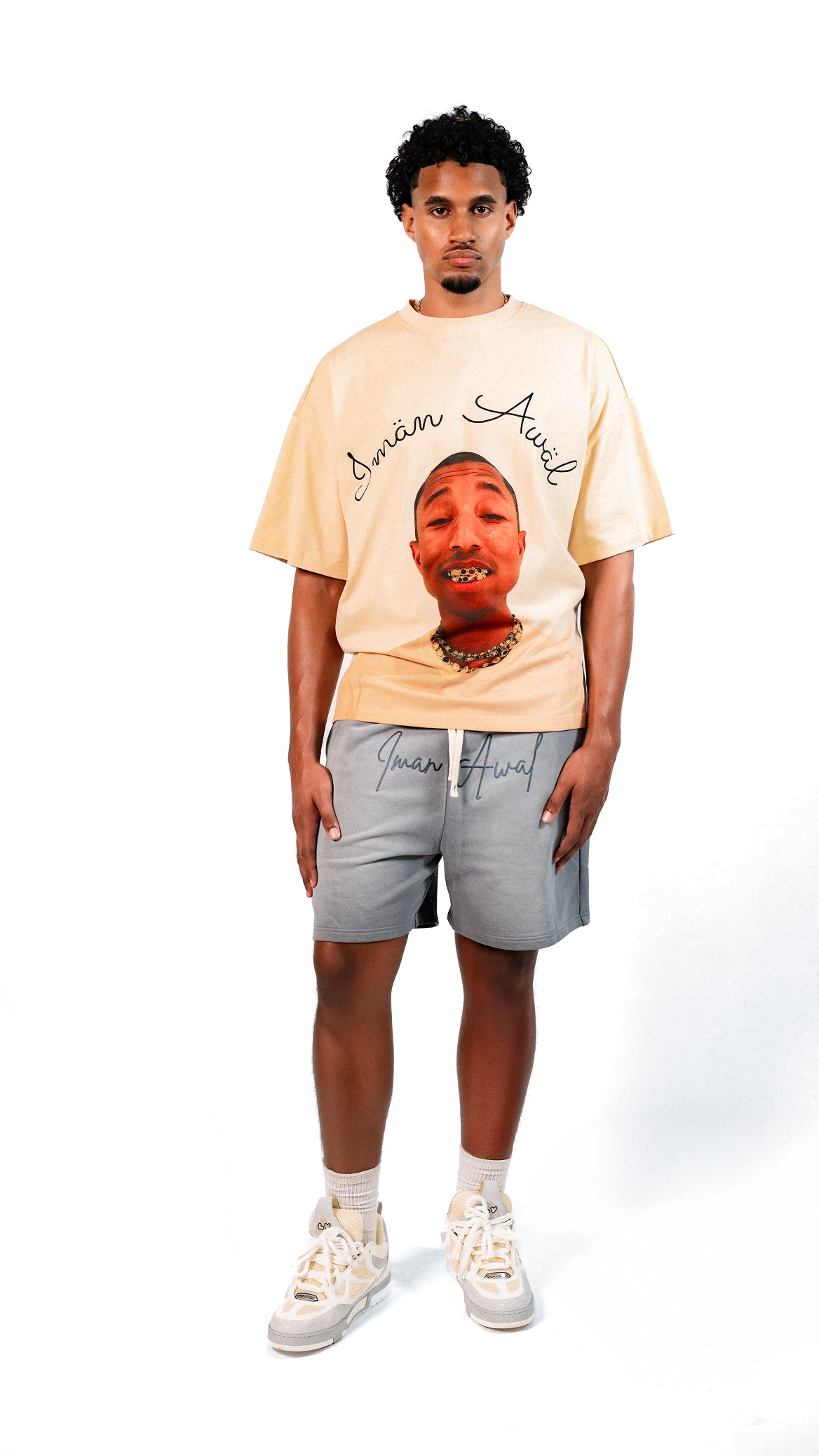 Grey IMAN AWAL Embroidery Shorts