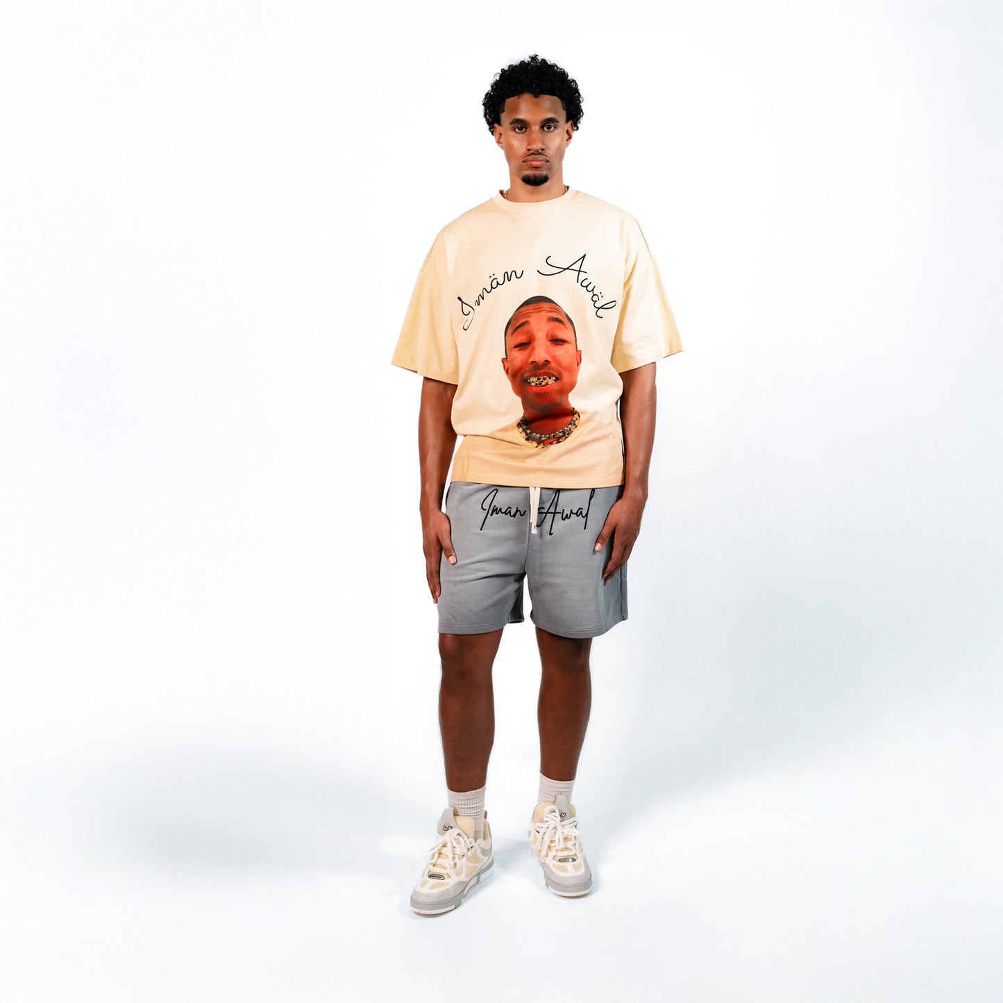 Grey IMAN AWAL Embroidery Shorts
